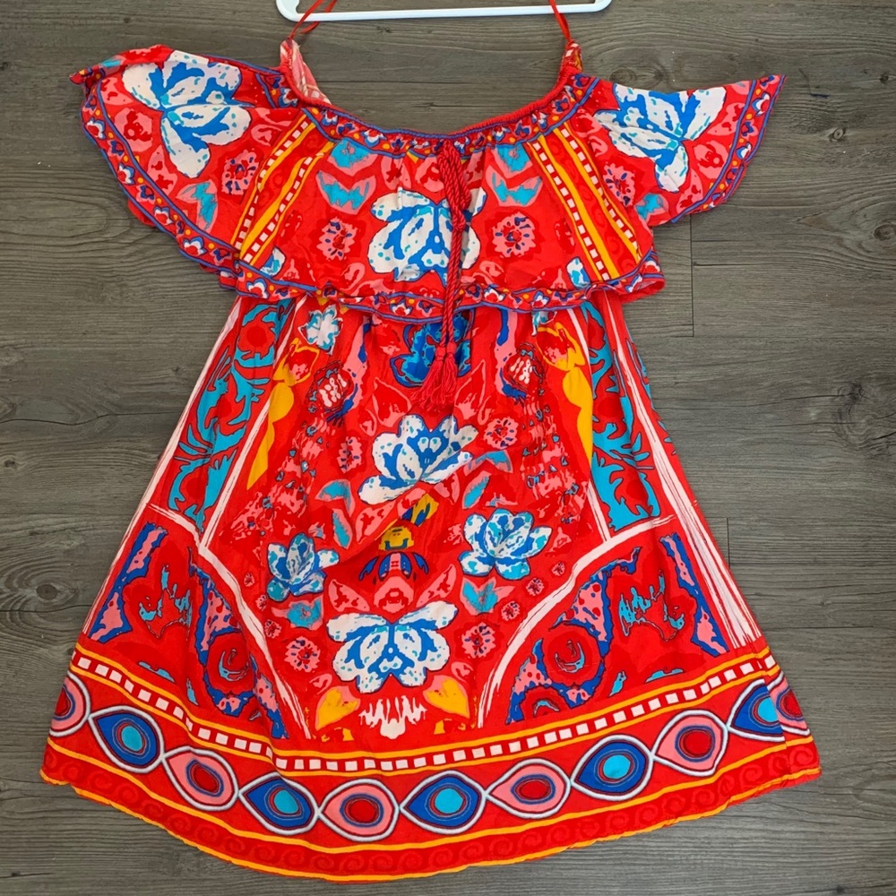 Vibrant red off the shoulder dress